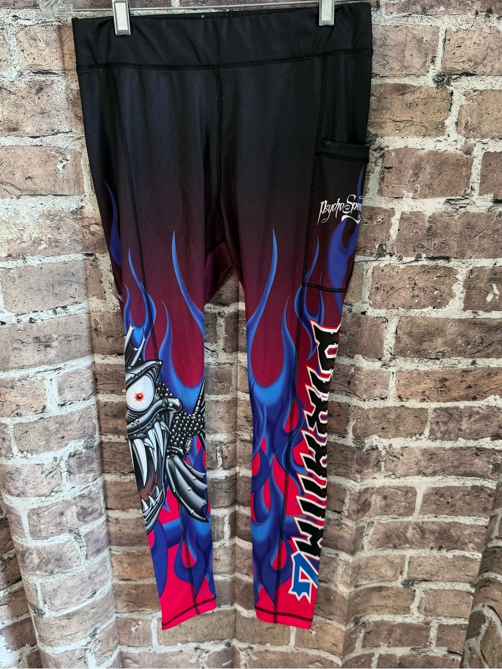Psycho Speed Women’s M Robot Flames Graphic Leggings Pocket Motorcycle Racing